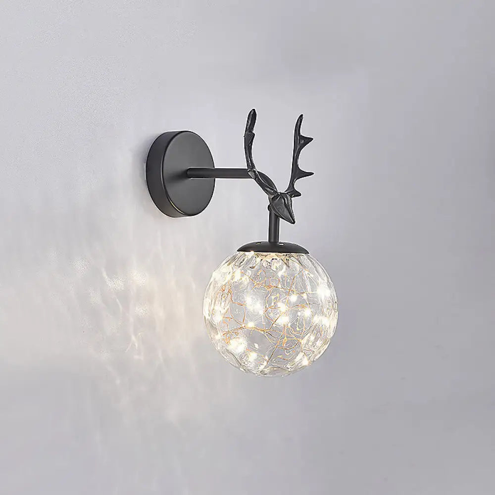DecorBites™ Minimalist LED Bedroom Sconce with Antler and Glass Design - Wall Mount Lamp with Starry String
