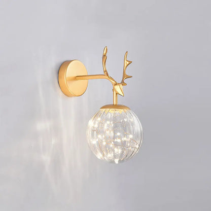 DecorBites™ Minimalist LED Bedroom Sconce with Antler and Glass Design - Wall Mount Lamp with Starry String