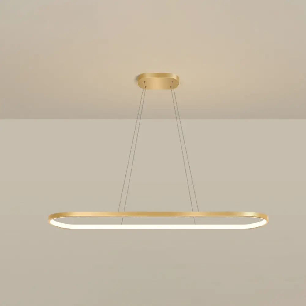 DecorBites™ Minimalist LED Gold Plated Pendant Light Fixture for Table - Metal Oblong Design