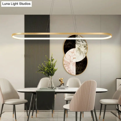 DecorBites™ Minimalist LED Gold Plated Pendant Light Fixture for Table - Metal Oblong Design