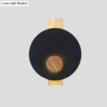 DecorBites™ Minimalist LED Metal Disk Wall Light Fixture with Wood Backplate - Black/Grey/White