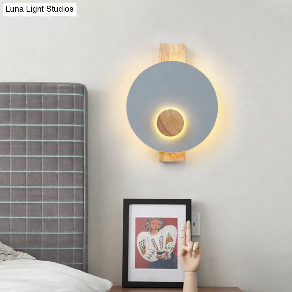 DecorBites™ Minimalist LED Metal Disk Wall Light Fixture with Wood Backplate - Black/Grey/White