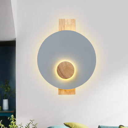 DecorBites™ Minimalist LED Metal Disk Wall Light Fixture with Wood Backplate - Black/Grey/White