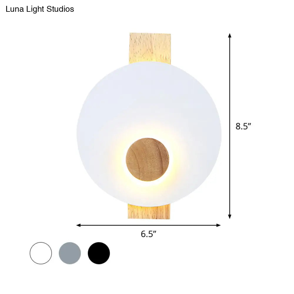 DecorBites™ Minimalist LED Metal Disk Wall Light Fixture with Wood Backplate - Black/Grey/White