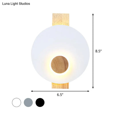 DecorBites™ Minimalist LED Metal Disk Wall Light Fixture with Wood Backplate - Black/Grey/White