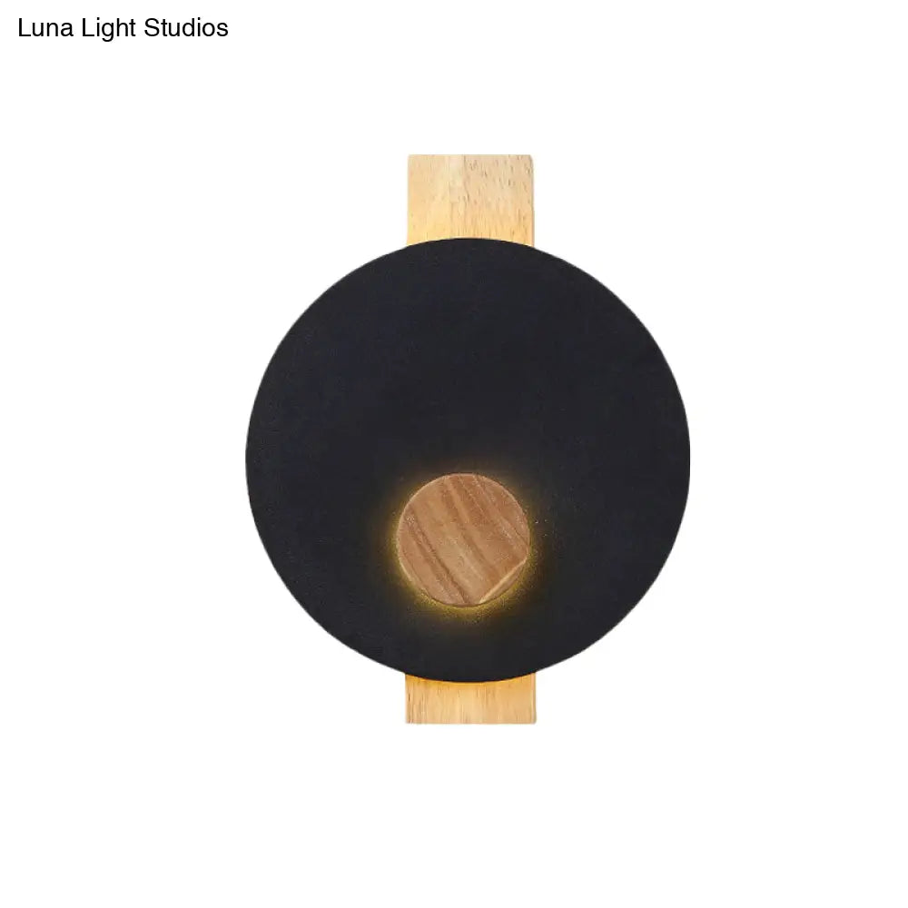DecorBites™ Minimalist LED Metal Disk Wall Light Fixture with Wood Backplate - Black/Grey/White