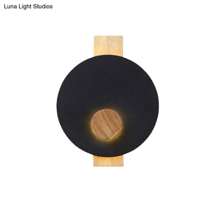 DecorBites™ Minimalist LED Metal Disk Wall Light Fixture with Wood Backplate - Black/Grey/White