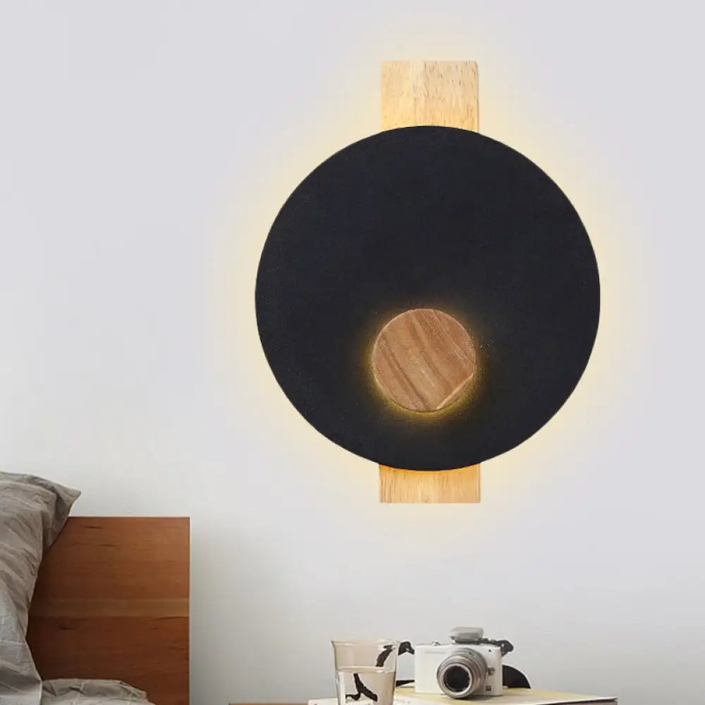 DecorBites™ Minimalist LED Metal Disk Wall Light Fixture with Wood Backplate - Black/Grey/White
