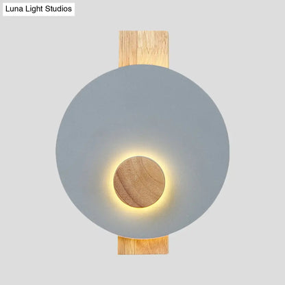 DecorBites™ Minimalist LED Metal Disk Wall Light Fixture with Wood Backplate - Black/Grey/White