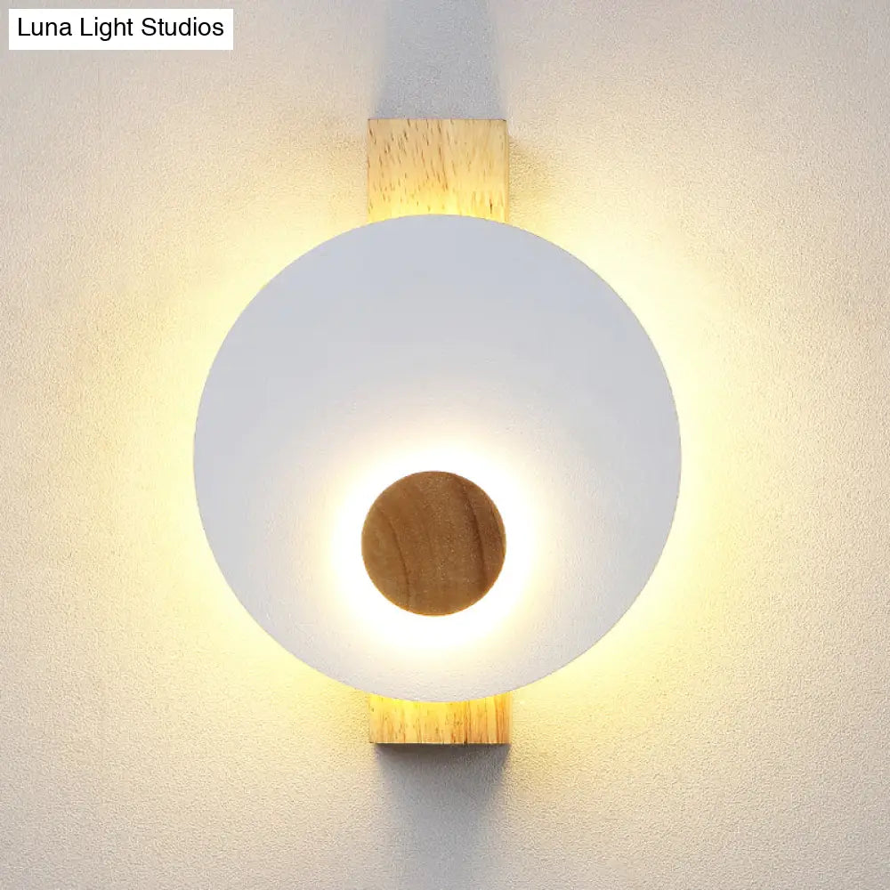DecorBites™ Minimalist LED Metal Disk Wall Light Fixture with Wood Backplate - Black/Grey/White