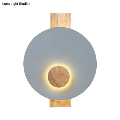 DecorBites™ Minimalist LED Metal Disk Wall Light Fixture with Wood Backplate - Black/Grey/White