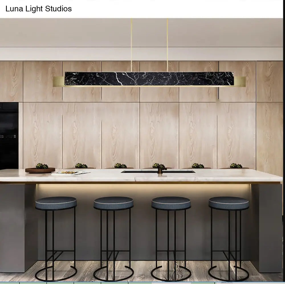 DecorBites™ Minimalist LED Suspension Lighting Fixture: Rectangular Island Light with Marble Accent, Ideal for Dining Areas