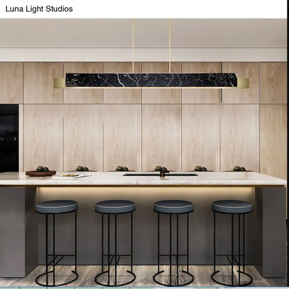 DecorBites™ Minimalist LED Suspension Lighting Fixture: Rectangular Island Light with Marble Accent, Ideal for Dining Areas