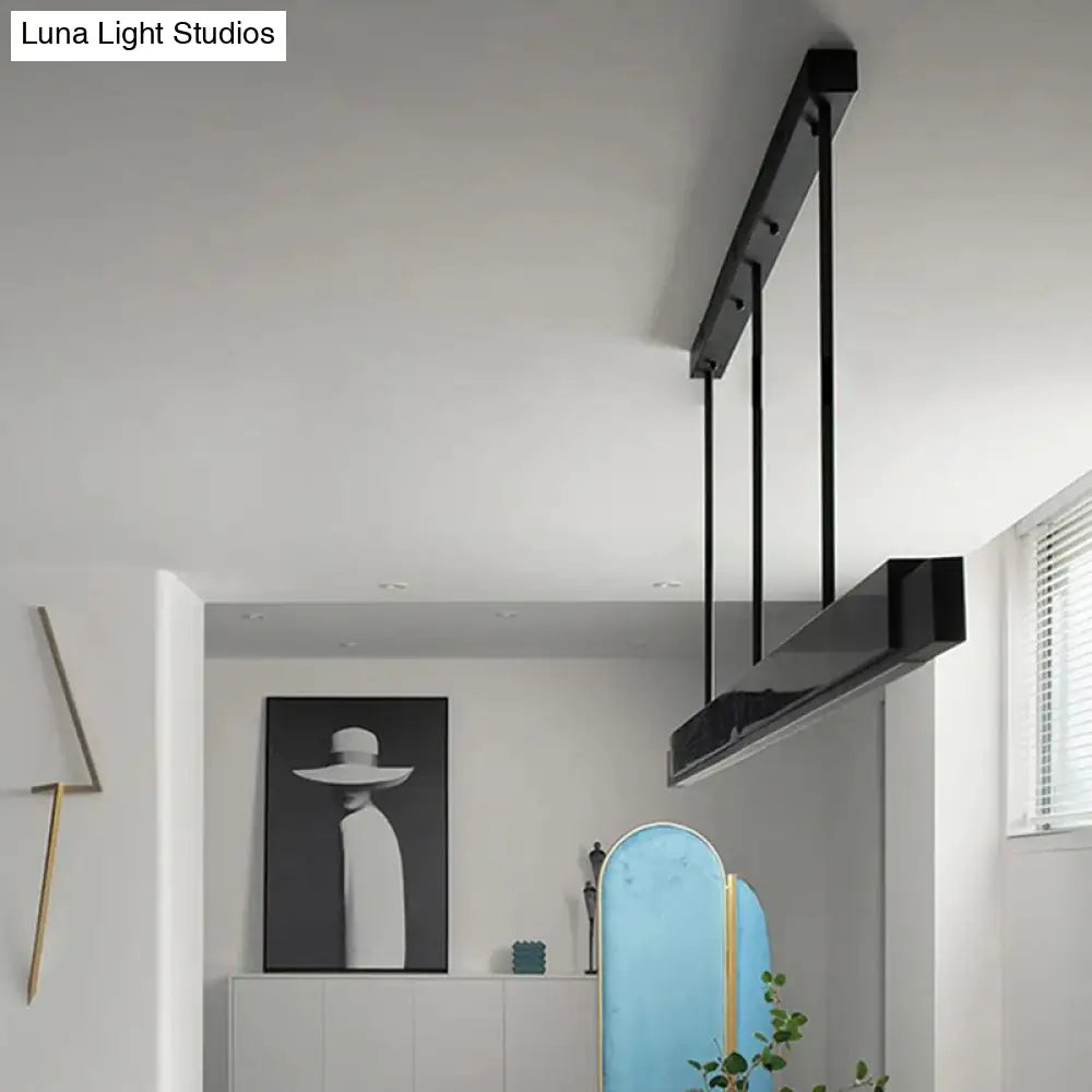 DecorBites™ Minimalist LED Suspension Lighting Fixture: Rectangular Island Light with Marble Accent, Ideal for Dining Areas