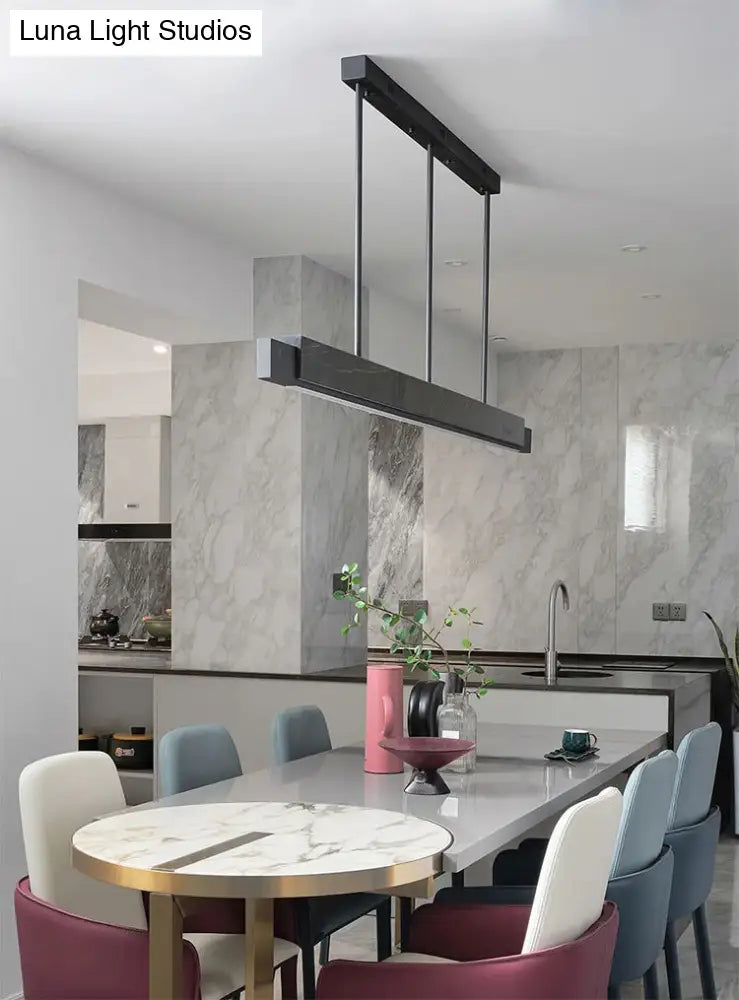 DecorBites™ Minimalist LED Suspension Lighting Fixture: Rectangular Island Light with Marble Accent, Ideal for Dining Areas