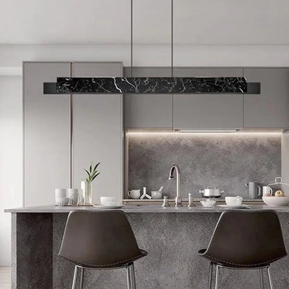 DecorBites™ Minimalist LED Suspension Lighting Fixture: Rectangular Island Light with Marble Accent, Ideal for Dining Areas