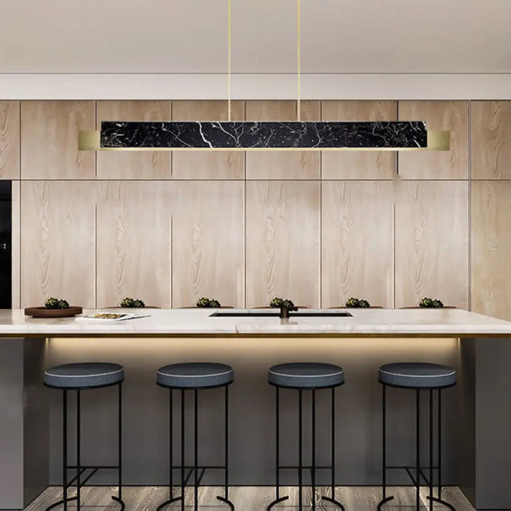 DecorBites™ Minimalist LED Suspension Lighting Fixture: Rectangular Island Light with Marble Accent, Ideal for Dining Areas