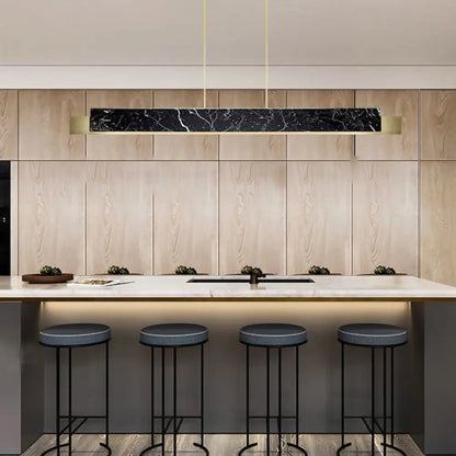 DecorBites™ Minimalist LED Suspension Lighting Fixture: Rectangular Island Light with Marble Accent, Ideal for Dining Areas
