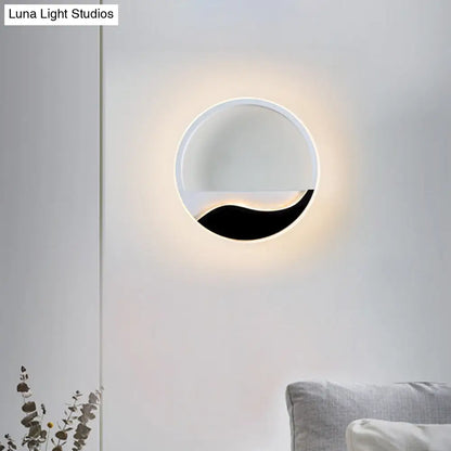 DecorBites™ Minimalist LED Wall Light w/ Wave Patterned Acrylic Frame - black/white, warm/white