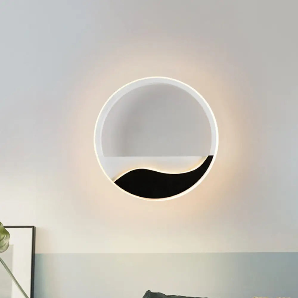 DecorBites™ Minimalist LED Wall Light w/ Wave Patterned Acrylic Frame - black/white, warm/white