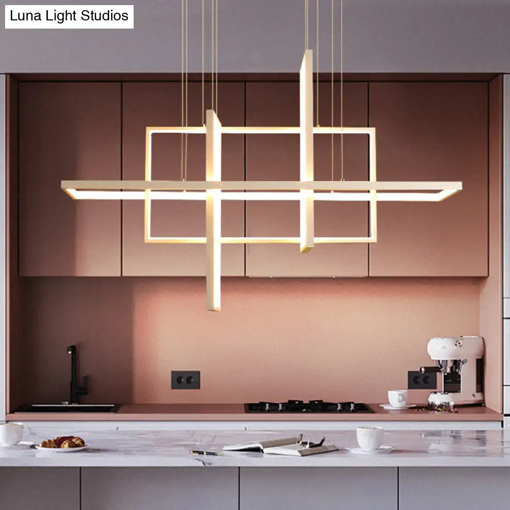 DecorBites™ Minimalist LED White Frame Rectangular Hanging Light with Acrylic Island Lighting Fixture