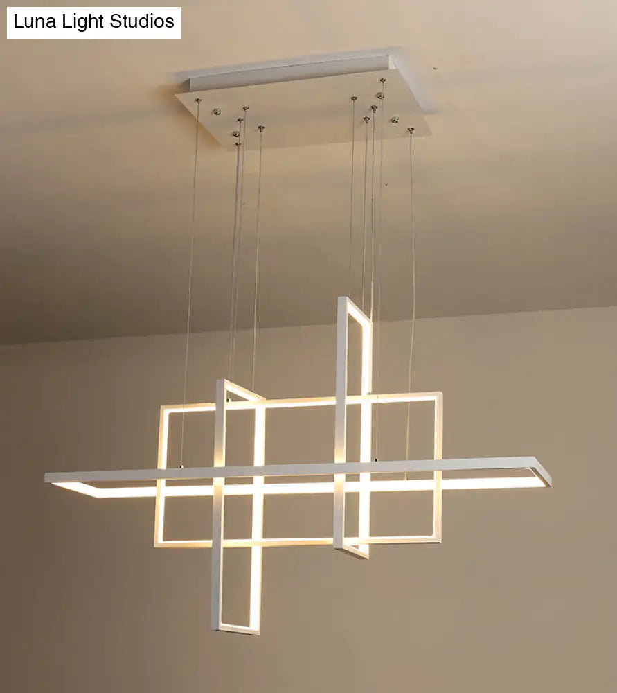 DecorBites™ Minimalist LED White Frame Rectangular Hanging Light with Acrylic Island Lighting Fixture