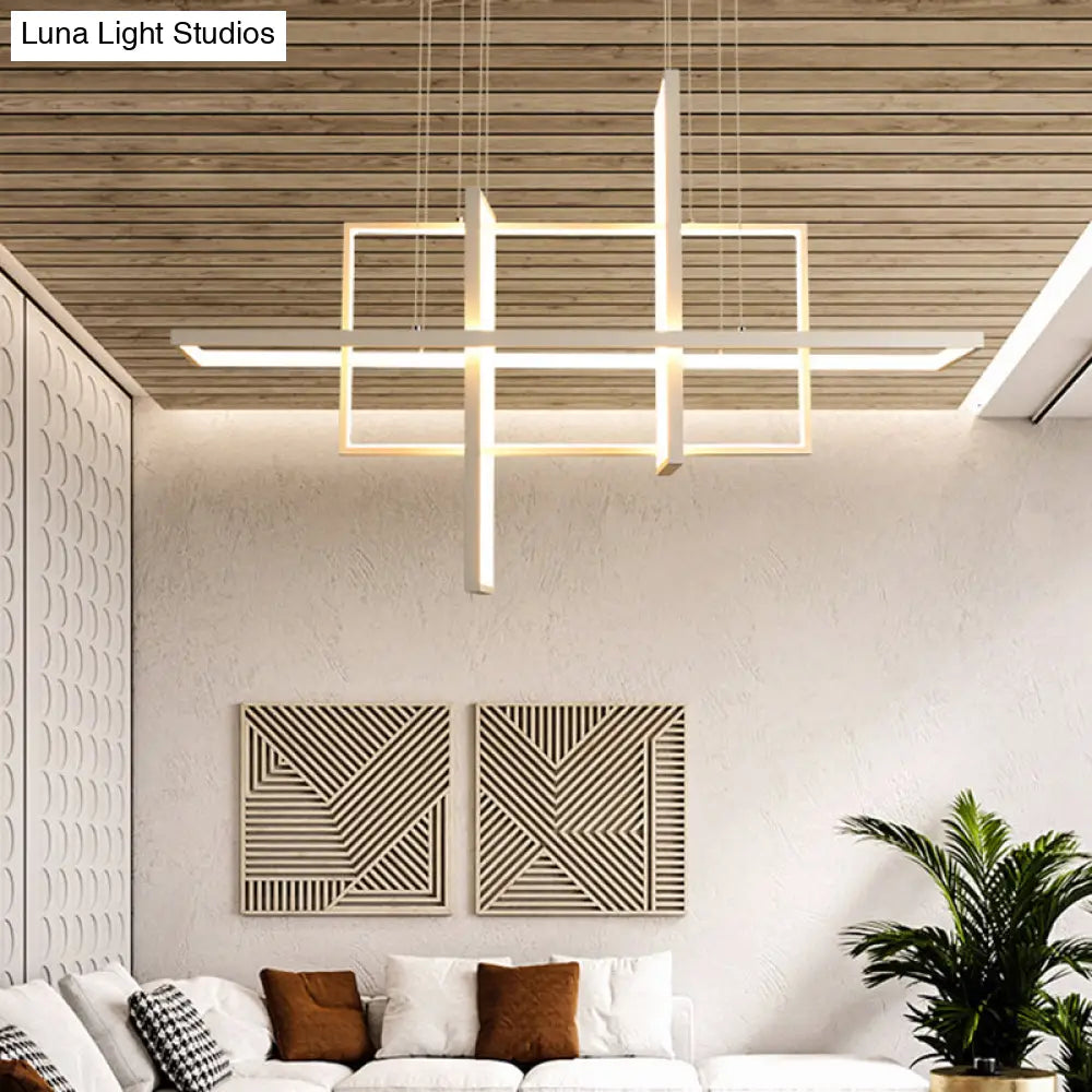 DecorBites™ Minimalist LED White Frame Rectangular Hanging Light with Acrylic Island Lighting Fixture