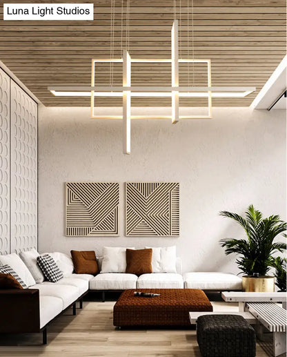 DecorBites™ Minimalist LED White Frame Rectangular Hanging Light with Acrylic Island Lighting Fixture