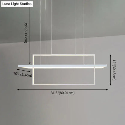 DecorBites™ Minimalist LED White Frame Rectangular Hanging Light with Acrylic Island Lighting Fixture