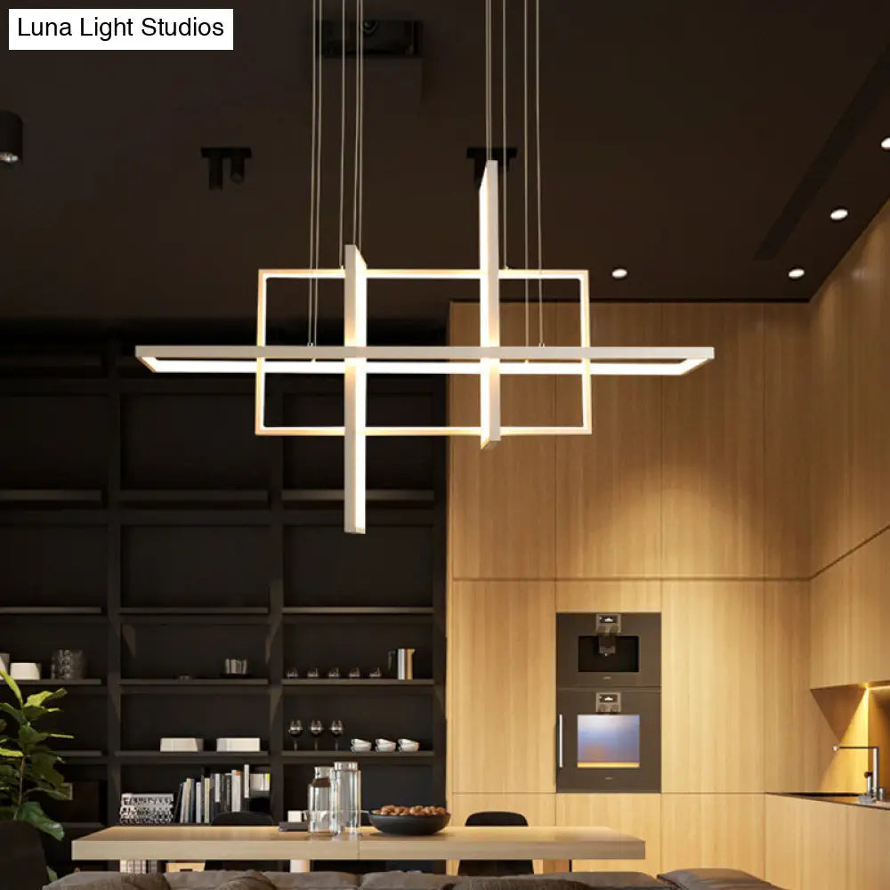 DecorBites™ Minimalist LED White Frame Rectangular Hanging Light with Acrylic Island Lighting Fixture