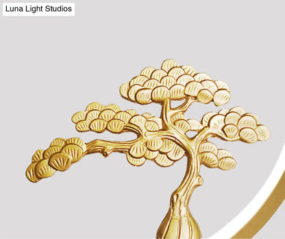 DecorBites™ Minimalist Linear Hanging Lamp with Metal Frame, LED Lighting, Monk and Tree Design – Ideal for Study Room and Island Décor