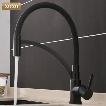 Minimalist matte black chrome kitchen tap pull down mixer