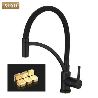 Minimalist matte black chrome kitchen tap pull down mixer
