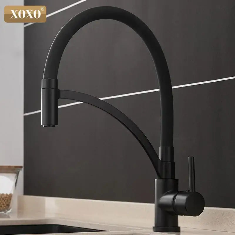 Minimalist matte black chrome kitchen tap pull down mixer