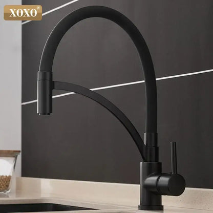 Minimalist matte black chrome kitchen tap pull down mixer