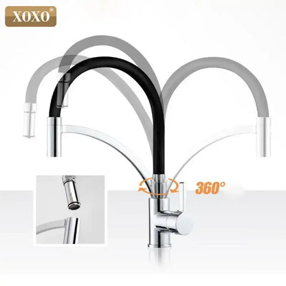 Minimalist matte black chrome kitchen tap pull down mixer