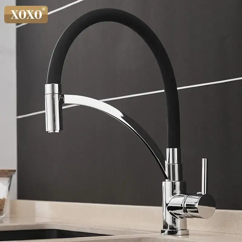 Minimalist matte black chrome kitchen tap pull down mixer