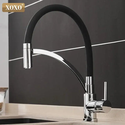 Minimalist matte black chrome kitchen tap pull down mixer