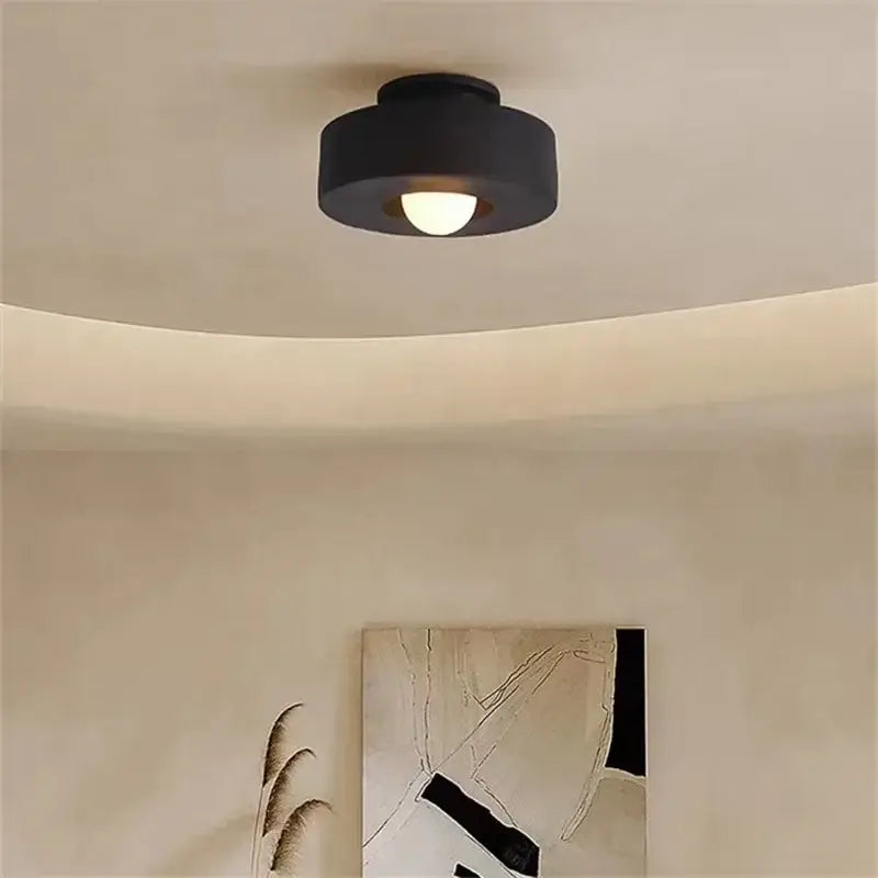 Minimalist matte black round ceiling light bedroom fixture