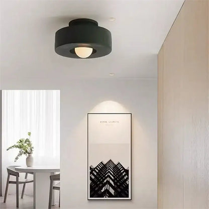 Minimalist matte black round ceiling light bedroom fixture