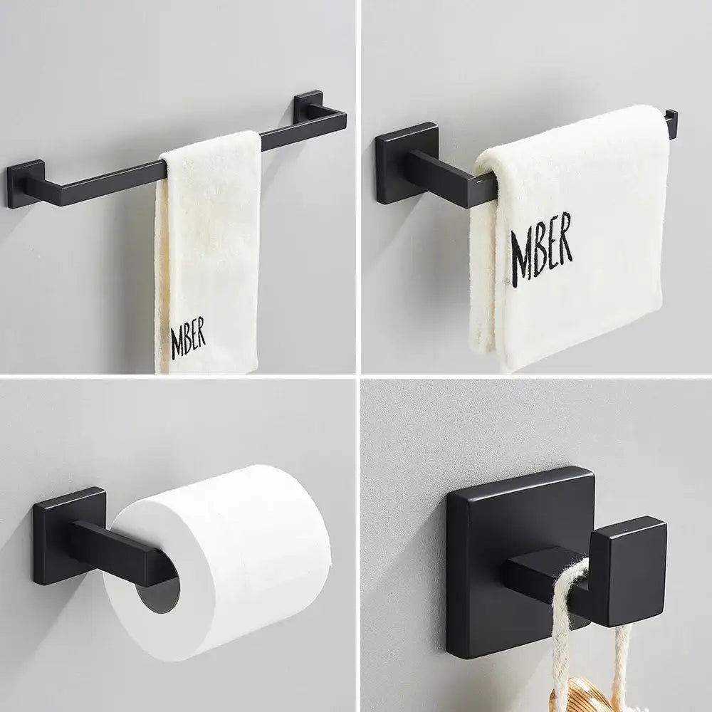 Minimalist matte black stainless steel bathroom accessories set