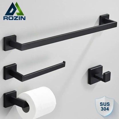 Minimalist matte black stainless steel bathroom accessories set