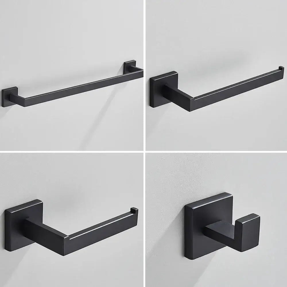 Minimalist matte black stainless steel bathroom accessories set