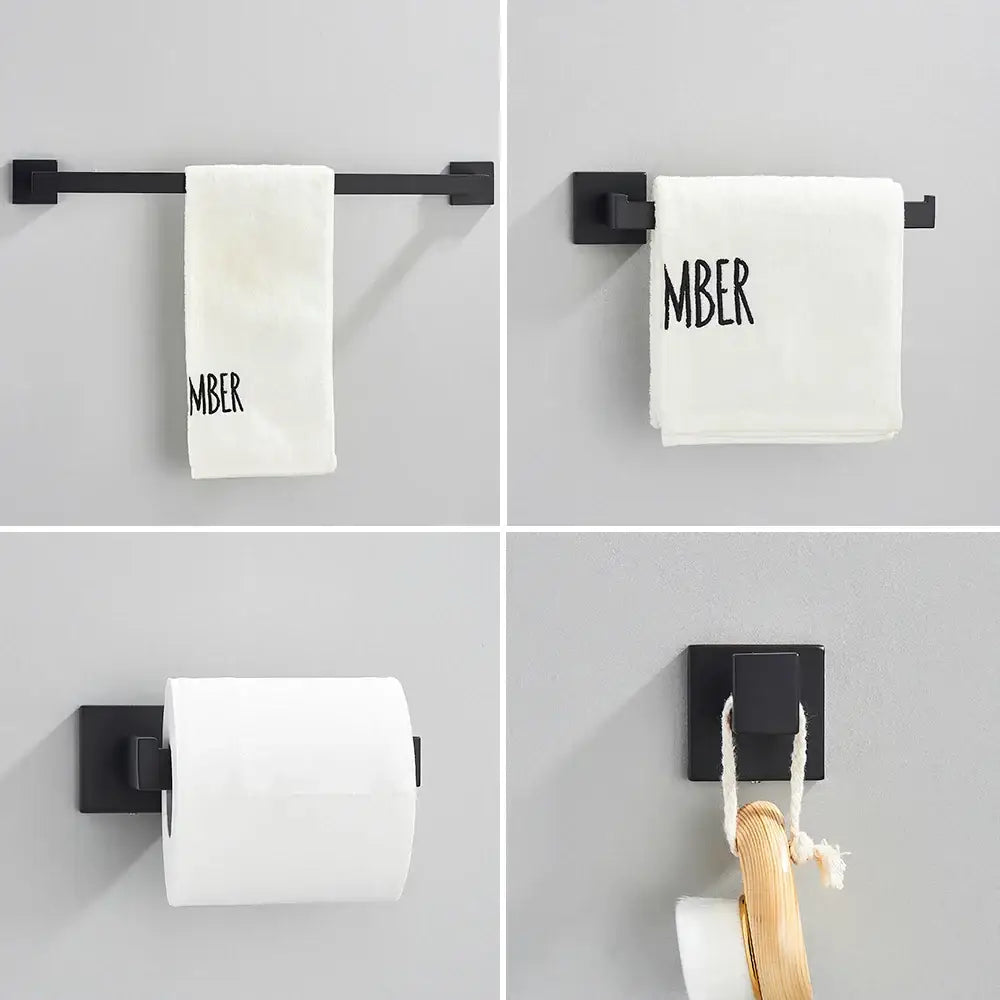 Minimalist matte black stainless steel bathroom accessories set