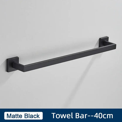 Minimalist matte black stainless steel bathroom accessories set