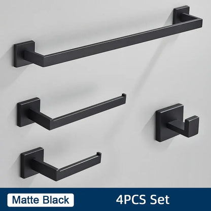 Minimalist matte black stainless steel bathroom accessories set
