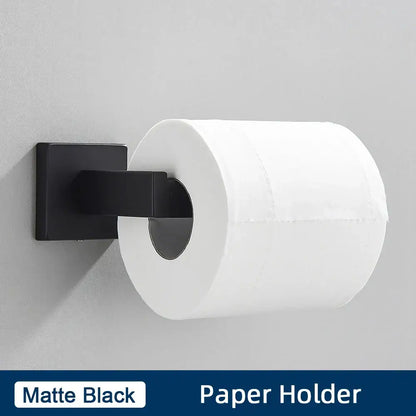 Minimalist matte black stainless steel bathroom accessories set