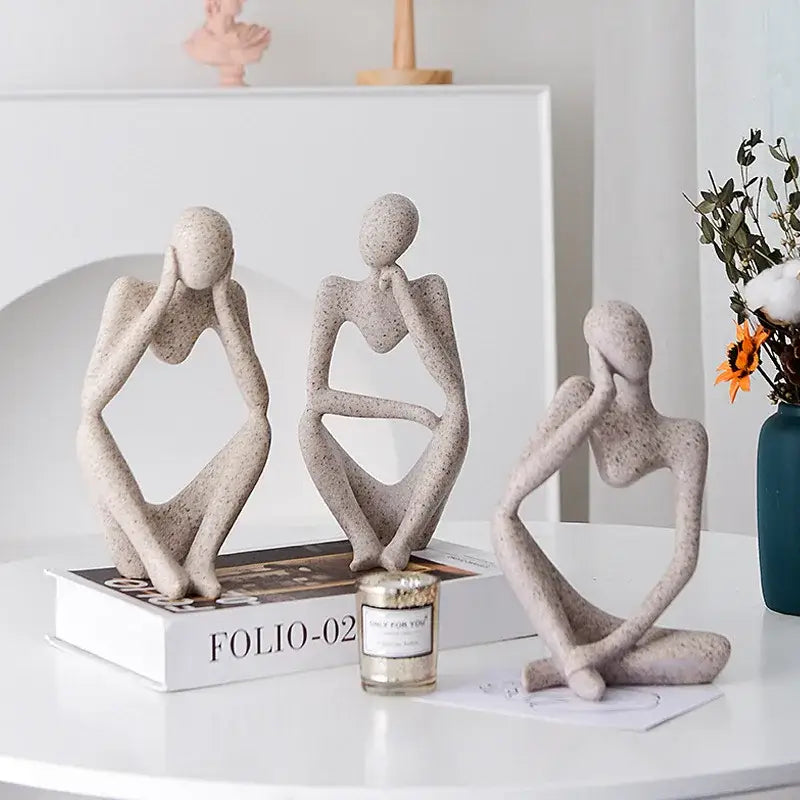 Minimalist matte white abstract thinker woman figurine living room decor