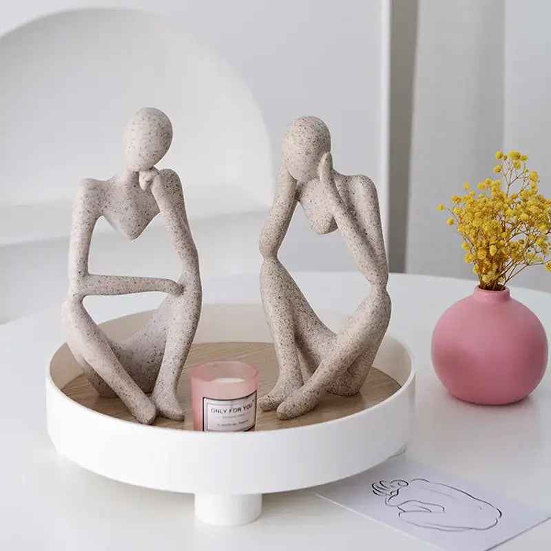Minimalist matte white abstract thinker woman figurine living room decor