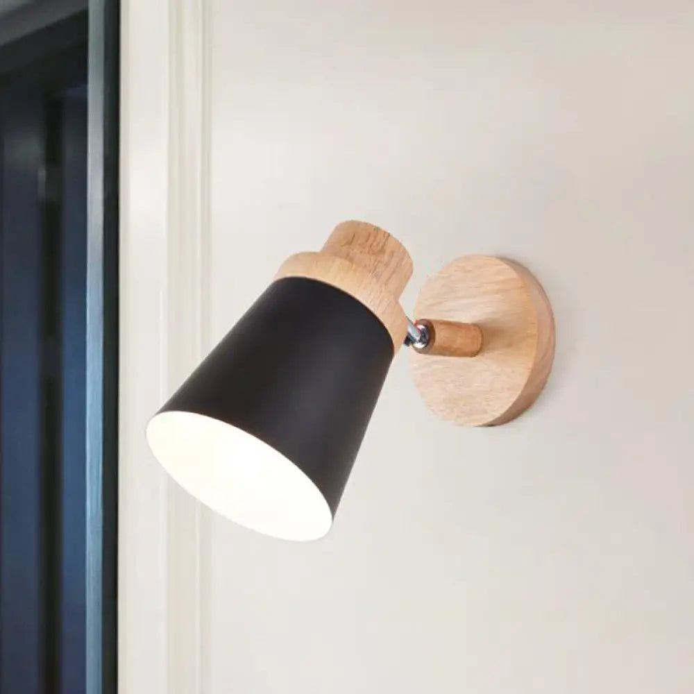 DecorBites™ Minimalist Metal 1-Head Barrel Wall Lamp Sconce with Wood Backplate - Stylish Living Room Wall Light Fixture